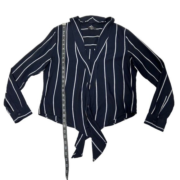 Rails Long Navy Blue & White Sleeve Blouse Sz Small Striped Ava ties in front - Picture 8 of 13